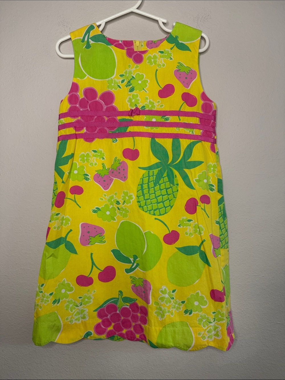 Lilly Pulitzer Girls "Fruit Punch" Yellow Pink Ribbon Shift Dress Size 6 -[0623]